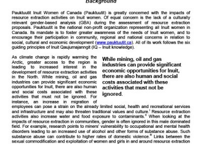 Impacts of Resource Extraction on Inuit Women Fact Sheet