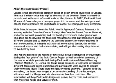 Inuit Cancer Project: Know Your Risk Focus Group Report