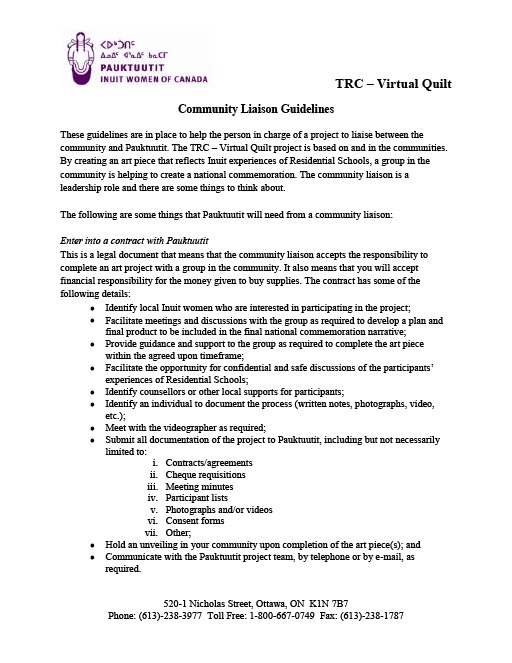 TRC – Virtual Quilt – Community Liaison Guidelines
