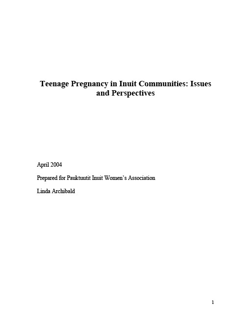Teenage Pregnancy in Inuit Communities: Issues and Perspectives – Report